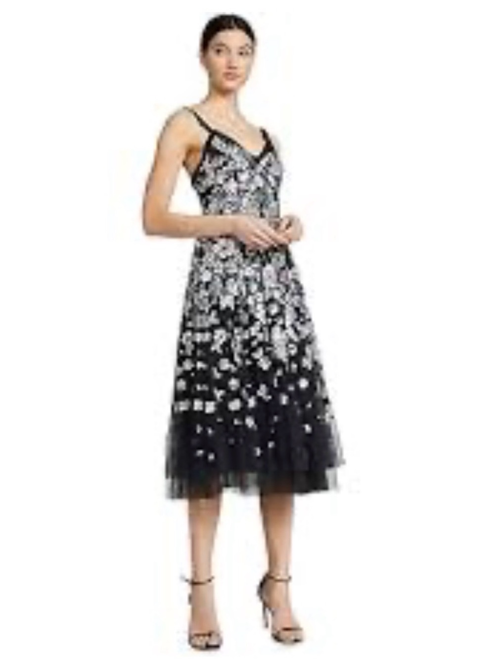 BHLDN Needle and Thread Wildflower Black Floral Sequin Midi Dress - Picture 3 of 16